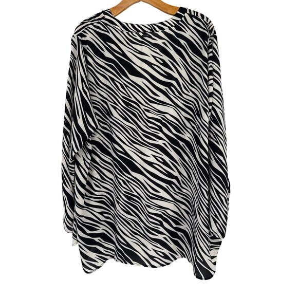 Anne Klein Womens Zebra Print split Neck Blouse size 2X plus black new $89 - Picture 5 of 8